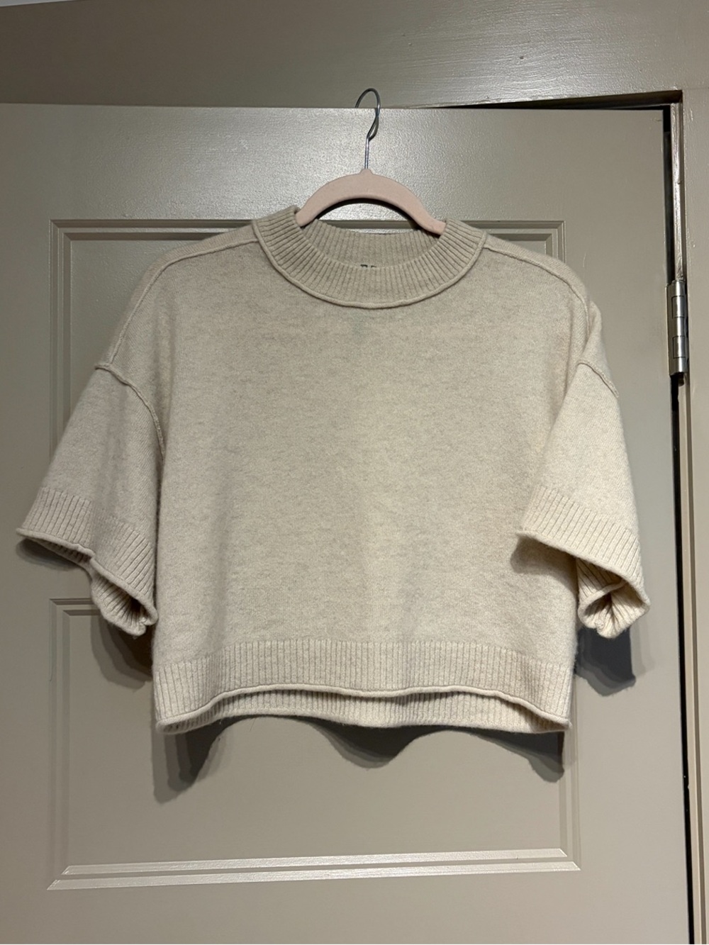 Anthropologie The Goldie Crew-Neck Cashmere Sweater Short Sleeve Ivory Small - Picture 6 of 12